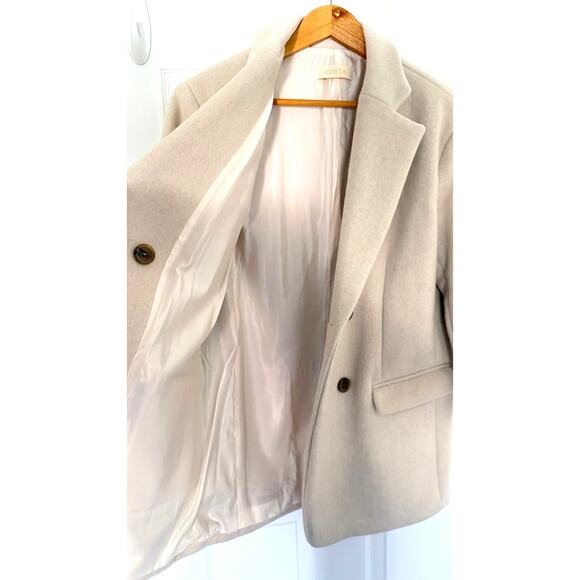 South Korean Fashion Wool & Alpaca Blend Double-Breasted Half Coat - Cream - Picture 6 of 7